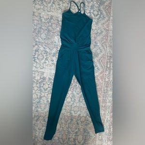 Ripple Yoga Wear Organic Cotton Long Jumpsuit; size M; Cobalt green